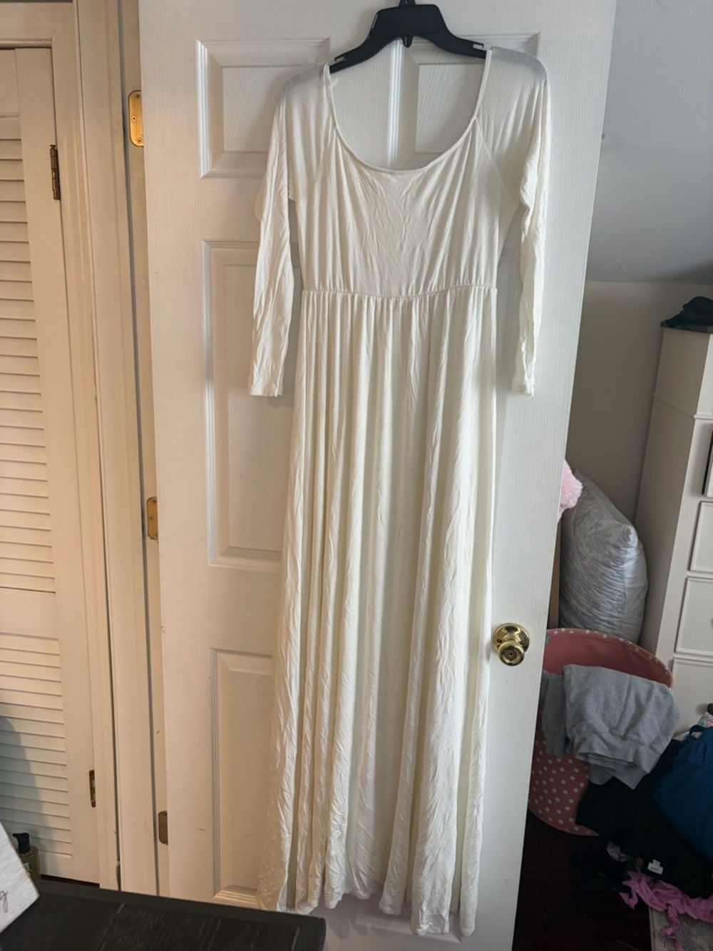 Pinkblush White Scoop Neck Long Sleeve Maxi Dress
